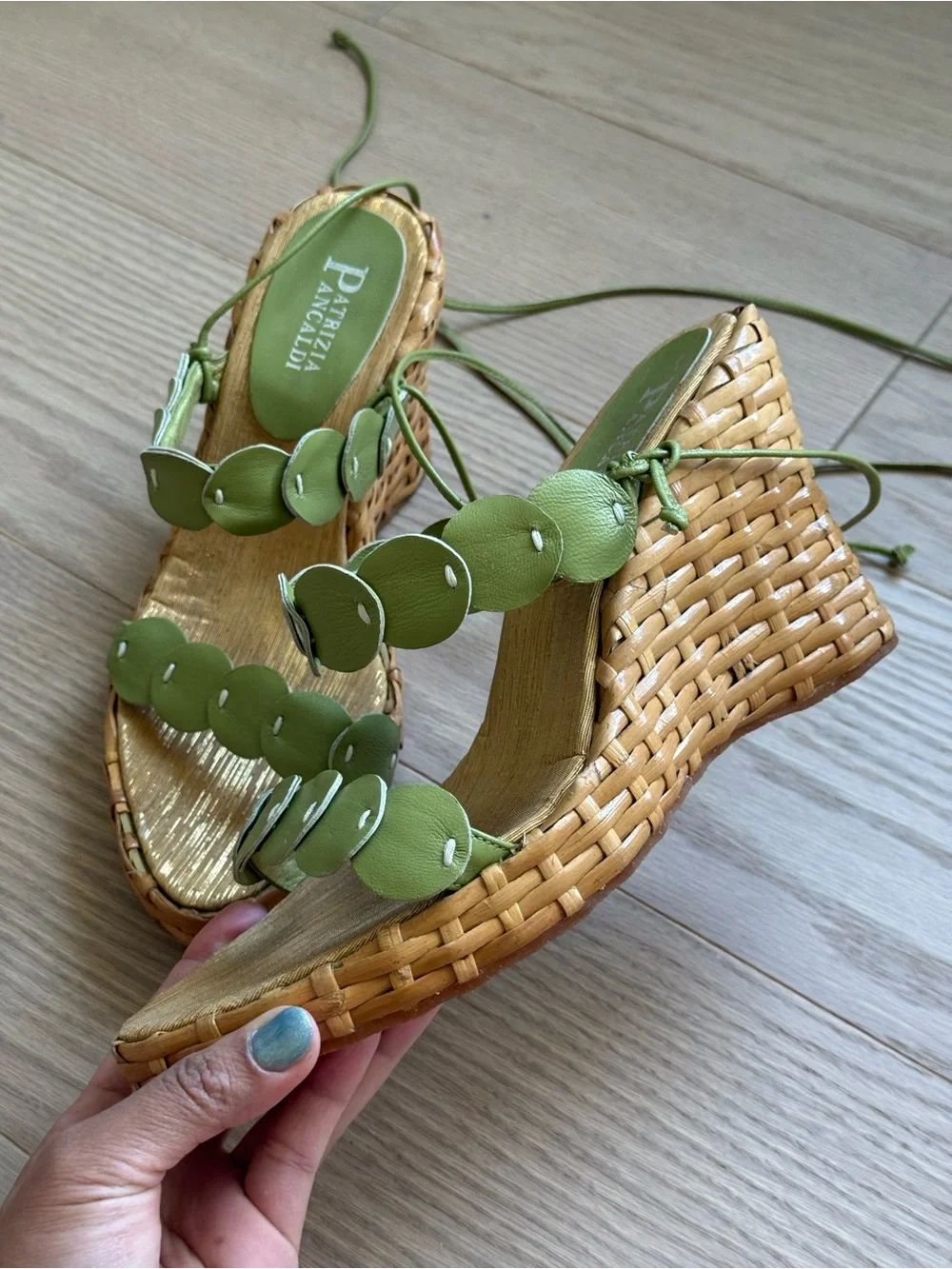 Patrizia Pancaldi Olive Green Leather Wedge Heels